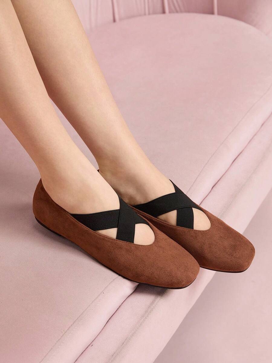 CUCCOO DOLLMOD Burgundy Korean Velvet + Studded Vintage Flat Shoes For Women - Brown - View 1