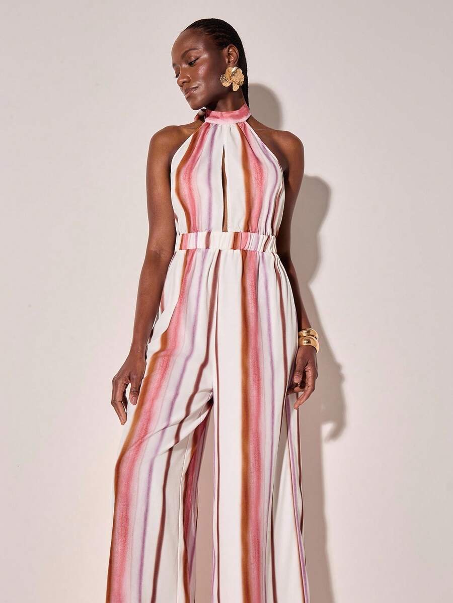 CAJUNI Women's Casual Vacation Ombre Striped Halter Jumpsuit  Elegant Jumpsuit For Women Elegant Jumpsuit For Women - Multicolor - View 1
