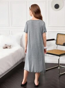 SHEIN 女童趣味字母印花休闲短袖睡裙 - 灰色 - 查看 2