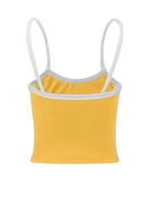 INAWLY Débardeur court ajusté décontracté à bloc de couleurs pour femmes, hauts à graphisme - Jaune citron - Voir 6