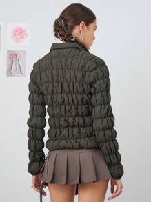 COUREZ Chaqueta acolchada ajustada con fruncidos / Tops de salida lindos de primavera para mujer estilo Y2K - Verde Oscuro - Ver 3