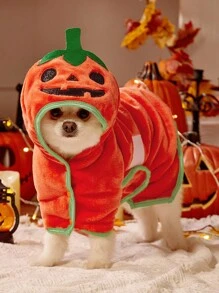 PETSIN 1 条宠物吸水毛巾，柔软厚实速干橙色南瓜连帽浴袍，配有可调节肩带，适合狗狗洗澡和梳理毛发，万圣节