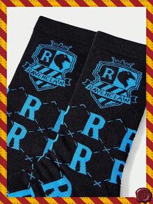 HARRY POTTER X SHEIN 1双女式彩色字母图案中筒袜 - 黑色 - 查看 2