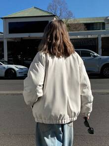 Livesso Women's Cotton-Padded Coat With Contrast Color Patchwork And Lantern Sleeves, Thick And Warm For Autumn/Winter Leather Jacket - Apricot - View 3