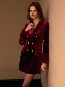MOTF PREMIUM Váy blazer nhung hai hàng khuy - Màu Đỏ Sâu - Xem 6