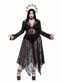 Whyspr Goth Punk Gothic Halloween Plus Size Lace Coats Fall Winter Cloth For Women - Black - View 7