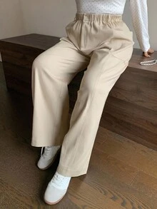 Dazy Plus 弹性腰部宽松直筒休闲大码女式长裤，春秋 - 淺灰色 - 查看 6