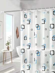1 包格纹 PEVA 浴帘，附赠挂钩 | 防水浴室装饰，现代几何设计