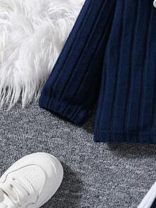 SHEIN Explorewe Baby Girl Ribbed Texture Color Block Ruffle Splice Zipper Stand Collar Casual Sports Suit Fall Winter - Royal Blue - View 8