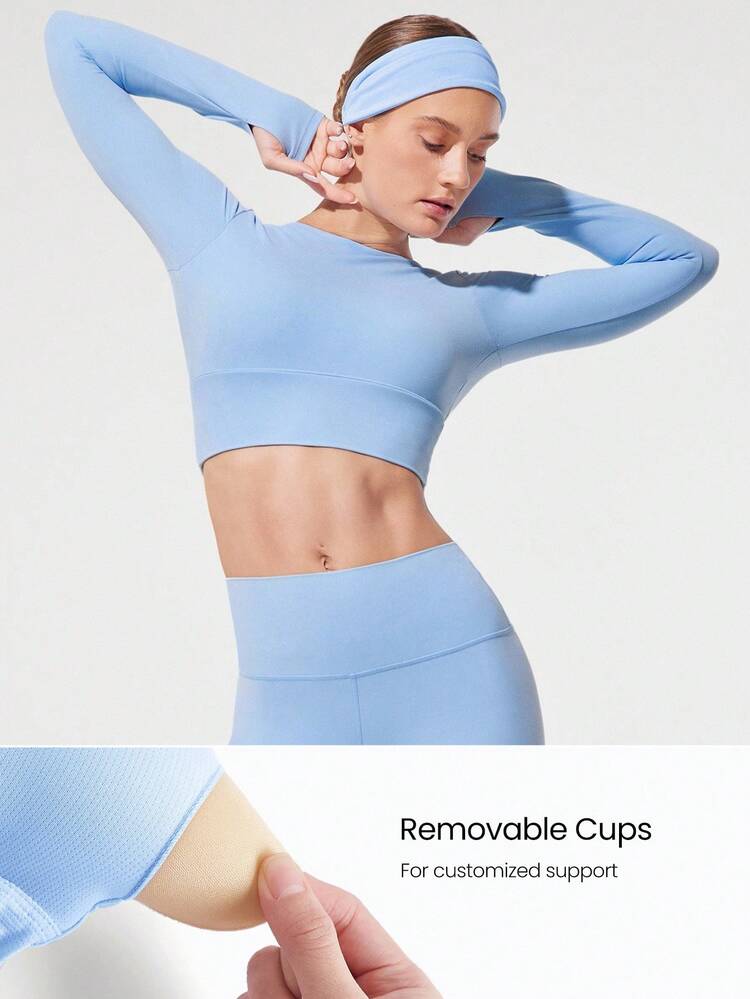 FeatherFit™ Criss Cross Backless Cropped Sports Long Sleeve Tee Low Impact Yoga Pilates Daily