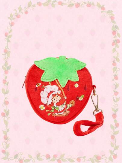 Jolie pochette porte-monnaie en peluche fraise, sac rouge