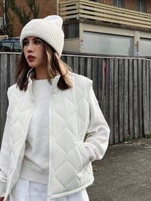 DAZY Women's Quilted Sleeveless Padded Coat With Stand Collar, Autumn/Winter Jacket Vest Vacation - White - View 2