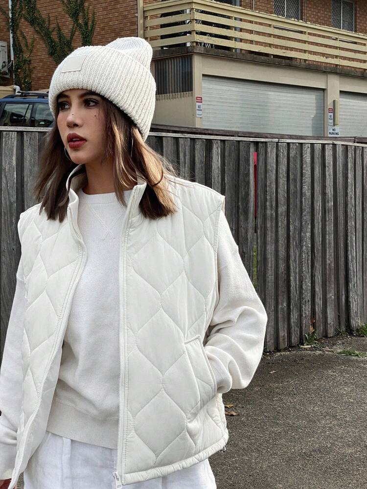 Women's Quilted Sleeveless Padded Coat With Stand Collar, Autumn/Winter Jacket Vest