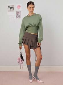 COUREZ Crew Neck Corset Sweatshirt /Y2K Going Out Women Cute Spring Tops Going Out Tops Tops - Green - View 2