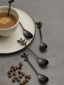 5 件叶子设计勺子、厨房、圣诞礼物、学校用品 - 黑色 - 查看 7