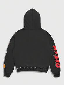 ROMWE MEN Street Life Men's Casual Punk Rhinestone Print Hoodie Sweatshirt - Black - View 2