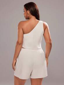 Rustia Conjunto de 2 piezas de chaleco y pantalones cortos asimétricos para ir al trabajo, talla grande - Albaricoque - Ver 2