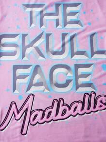 MADBALLS X SHEIN 男士休闲卡通字母印花圆领短袖 T 恤，夏季，2000 年代风格 - 粉色 - 查看 5