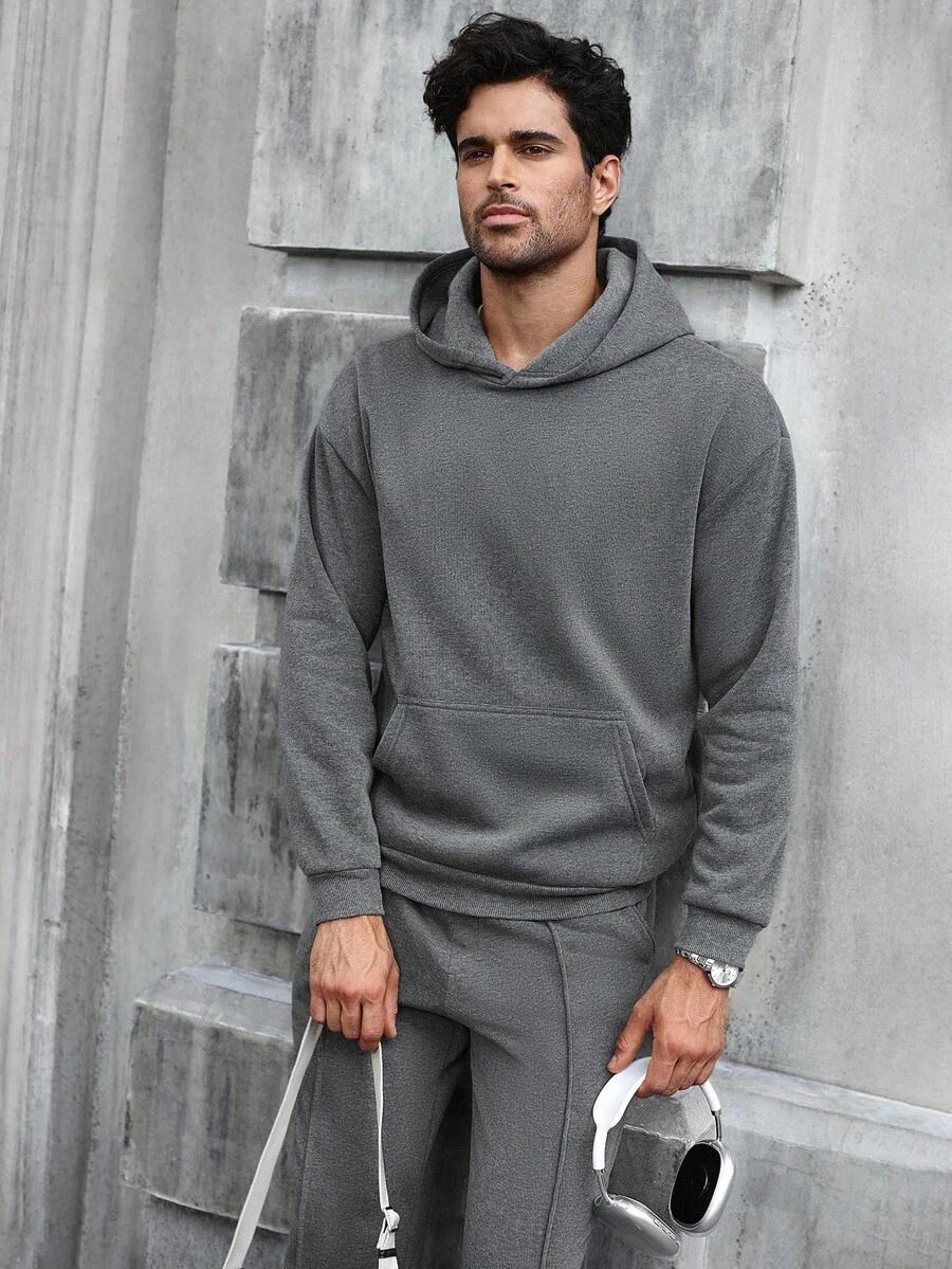 Manfinity CasualCool 男士高级连帽衫套装，时尚 Ins 服装，送给男朋友或丈夫的最佳礼物，灰色连帽衫，秋季服装 - 深灰色 - 查看 1