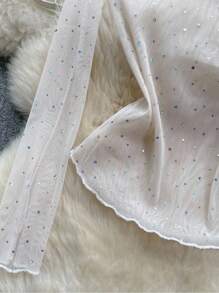 GlowEve 透明亮片网眼长袖女式衬衫派对 - 白色 - 查看 6