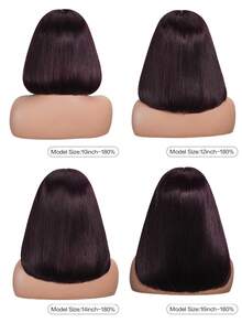 99jA Burgundy 2x6 Bob Wig 100% Human Hair Lace Front 180% Density Short Straight Transparent Lace Pre Plucked Baby Hair Install Adjustable Straps Breathable Cap Heat Resistant For Women - 99JA - View 5