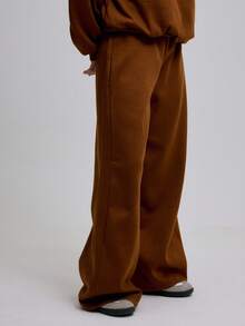 MUSERA Extreme Wide Leg Fold Over Waist Sweatpants Airport Casual Summer Airport Winter - Chocolate Brown - View 4