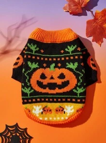 PETSIN 1 Piece Of Cat/Dog Universal Pet Clothing, Pumpkin Halloween Sweater Pullover, Autumn And Winter Warm Thread Clothing, Dog Clothing - Orange black - View 5