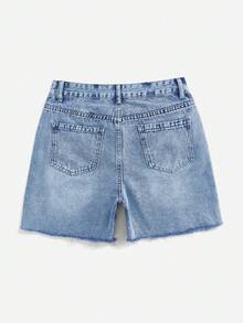 SHEIN ICON Women's Fashion Ripped Pocket Denim Shorts - Light Wash - View 2