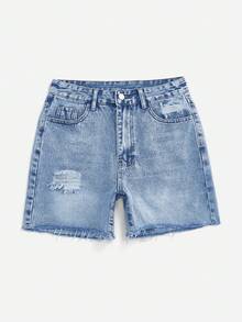 SHEIN ICON Women's Fashion Ripped Pocket Denim Shorts - Light Wash - View 5