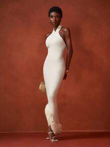 Zivah 2025 年夏季新品，适合生日派对、返校、校园风格、日常穿着、休闲装、度假装、邮轮旅行、海滩装、日光浴装、街头风格、优雅装、通勤装、商务休闲装、无袖圆领、修身装、不对称下摆、前短后长、针织、女式长款针织超长连衣裙 - 杏色 - 查看 7