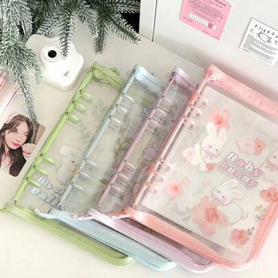 1PC Ins Style A5 Lily Dog Zipper Wrapped Handbook PVC6 Hole Loose Sheet Album, Student Storage Album