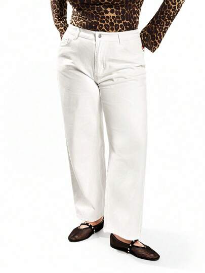 Solavibe Plus High Waist Wide Leg Boyfriend Jeans