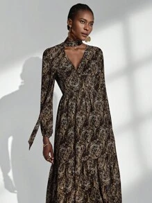 Almamuse Women's Elegant Paisley Print Long Sleeve Dress Fall Cloth For Women - Multicolor - View 7