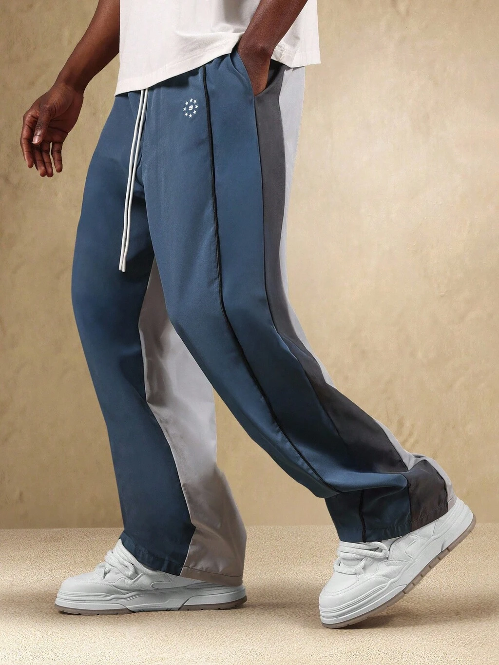 Pantalon large à blocs de couleurs avec cordon de serrage et poches