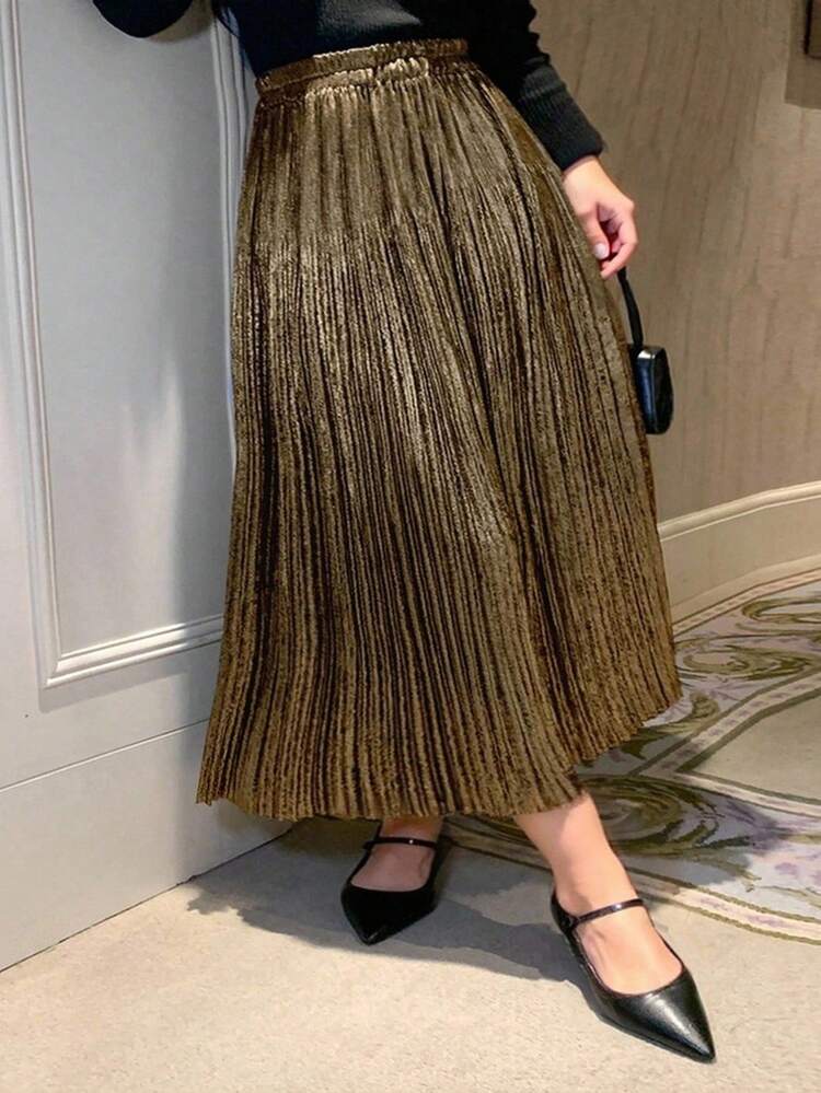 Dazy Plus Plus Size Elastic Waist Velvet A-Line Pleated Skirt, Elegant For Formal Events Fall Skirts