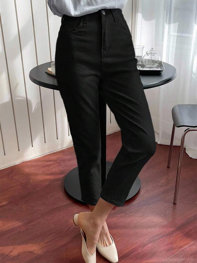 Women's Solid Color Casual Commuter Slant Pocket Cropped Jeans