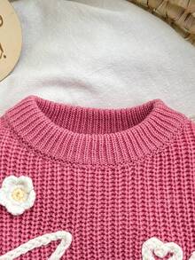 SHEIN Babygirl 可爱粉色字母图案长袖毛衣，百搭秋冬 - 粉色 - 查看 4