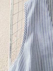 SHEIN LUNE 大码夏季休闲条纹无袖纽扣衬衫 - 藏蓝色 - 查看 3