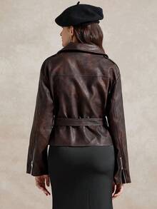 Briarwyn Áo khoác dài tay thường ngày có khóa kéo eo màu trơn cho nữ, Áo khoác mùa đông cho nữ, Áo khoác nâu cho nữ, Áo khoác da cho nữ, Áo khoác nữ, Trang phục Halloween cho nữ - màu nâu - Xem 7