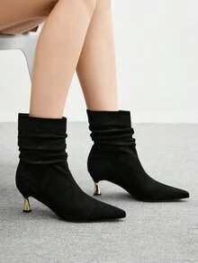 CUCCOO BIZCHIC 女士时尚黑色绒面舒适一脚蹬褶皱踝靴和短靴，低跟 - 黑色 - 查看 4