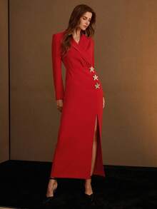 MOTF PREMIUM VESTIDO CON ABERTURA EN EL MUSLO Y BOTONES DE METAL - Rojo - Ver 4