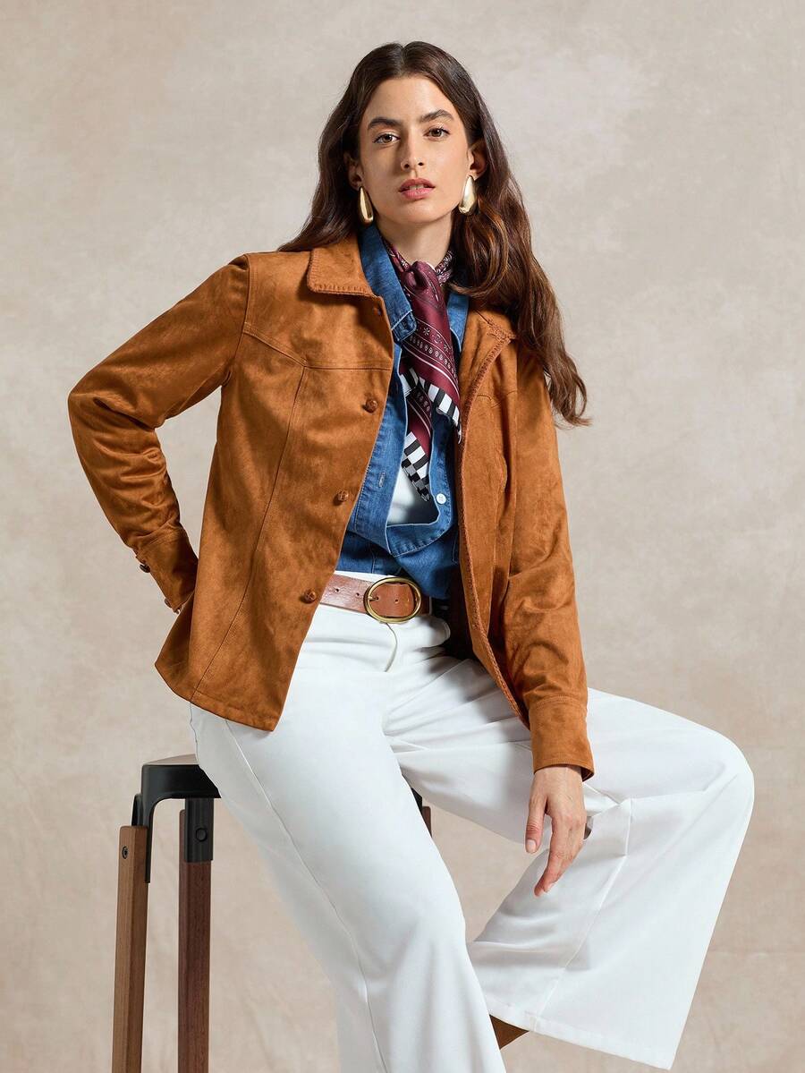Briarwyn Casual Style Button-Up Long Sleeve Women's Regular Jacket,Winter Jacket,Fall Clothes For Women,Winter Clothes For Women - Coffee Brown - View 1