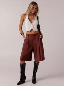 SHEIN Forever 21 Bermudas grises minimalistas para mujer para uso diario en primavera - Burdeos - Ver 3