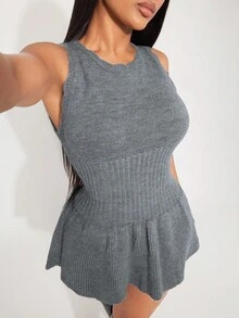 Radiana Women's Sleeveless Solid Color Mini Knit Dress, Summer Fashion Gray Dress Fit And Flare Dress Skater Dress Jumper Dress In Fall/Winter,ملابس شتوية للنساء - Dark Grey - View 1