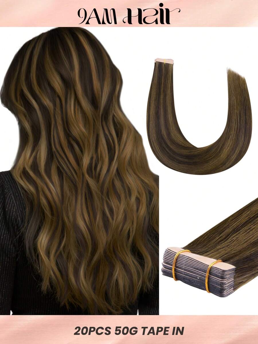 20PCS Straight Tape In Human Hair Extensions 100% Real Remy Human Hair 14-24inches Natural High Quality 50G/Pack For Salon Silky Seamless Invisible PU Tape In Hair Extensions - S1/2/5 - View 1