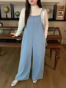 Dazy Plus Peto vaquero azul desgastado de corte holgado, informal y de talla grande para mujer, apto para todas las estaciones de otoño/invierno - Lavado ligero - Ver 5