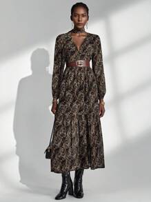 Almamuse Women's Elegant Paisley Print Long Sleeve Dress Fall Cloth For Women - Multicolor - View 4