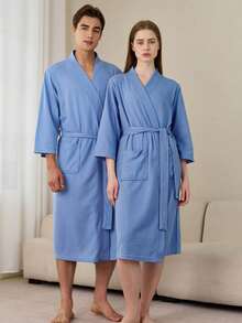 SHEIN 1 buah Jubah Mandi Waffle, Menyerap Keringat dan Cepat Kering, Pakaian Tidur Unisex, Jubah Mandi Musim Semi/Panas untuk Homestay, Hotel, SPA, Potongan Longgar, Berbagai Warna, Desain Minimalis, Perlengkapan Kamar Mandi & Rumah untuk Kembali ke Sekolah - MultiWarna - View 7