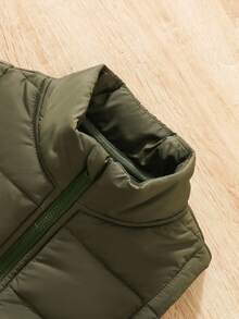 SHEIN Vintaside Kids 男童无袖拉链背心外套，适合返校季，秋冬季时尚百搭 - 軍綠色 - 查看 3