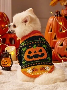 PETSIN 1 Piece Of Cat/Dog Universal Pet Clothing, Pumpkin Halloween Sweater Pullover, Autumn And Winter Warm Thread Clothing, Dog Clothing - Orange black - View 1
